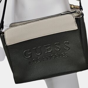 Guess Los Angeles Olive Green And Cream Faux Leather Crossbody Bag
